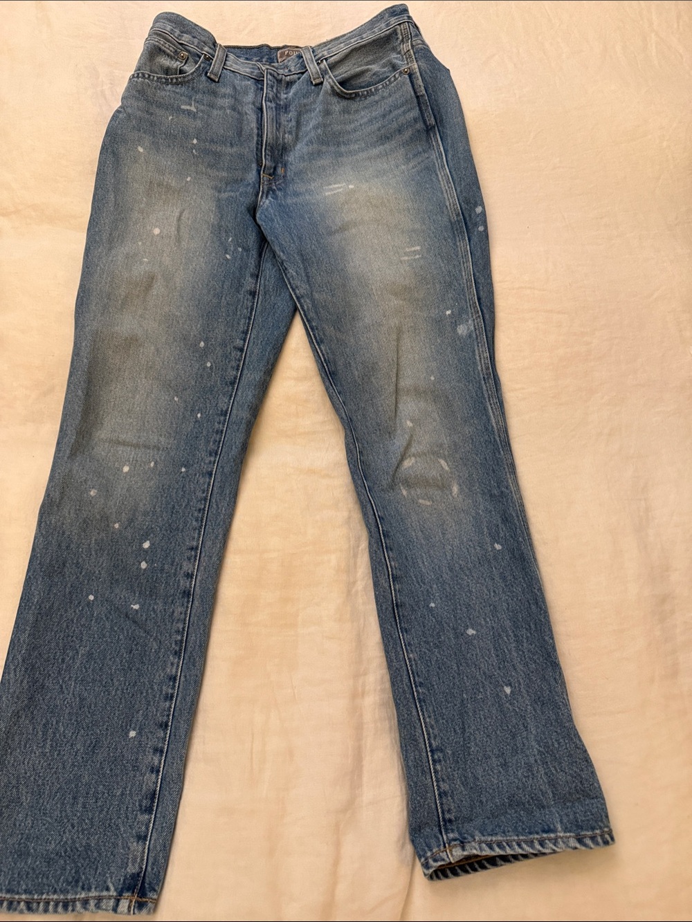 Women’s Straight Leg Jeans with Paint in Faded Blue size 27